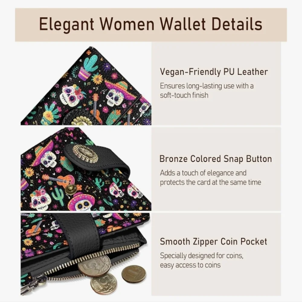 Colorful Skull Pattern RFID-Blocking Wallet - Picture 6 of 6